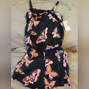 Black Butterfly Print Romper